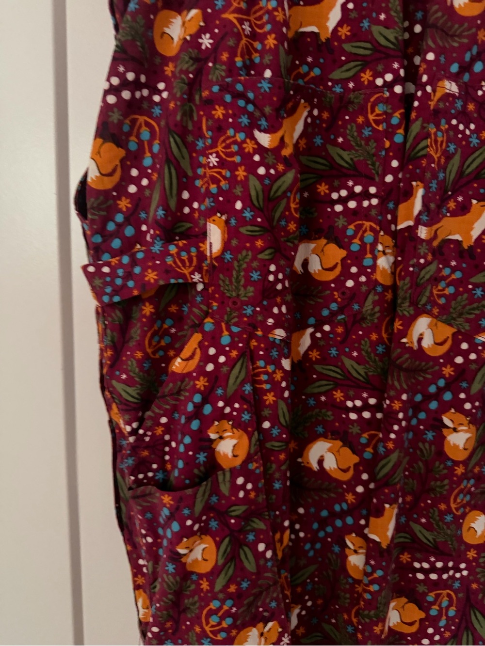 Duluth Trading Co Maroon Floral Fox Print Overalls - Picture 11 of 13